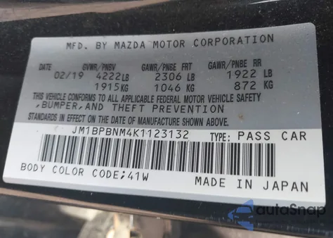 2019 Mazda Mazda3 Hatchback Premium Package z USA, uszkodzony, nr VIN JM1BPBNM4K1123132